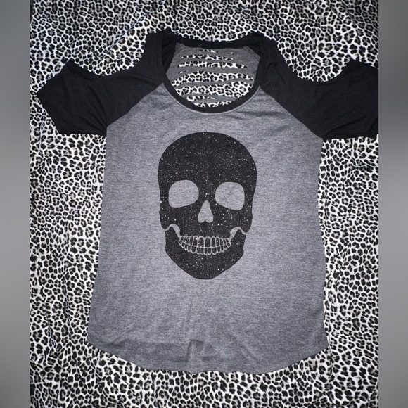 *SOLD* Glitter Skull Cold Shoulder Top Small - Picture 6 of 11